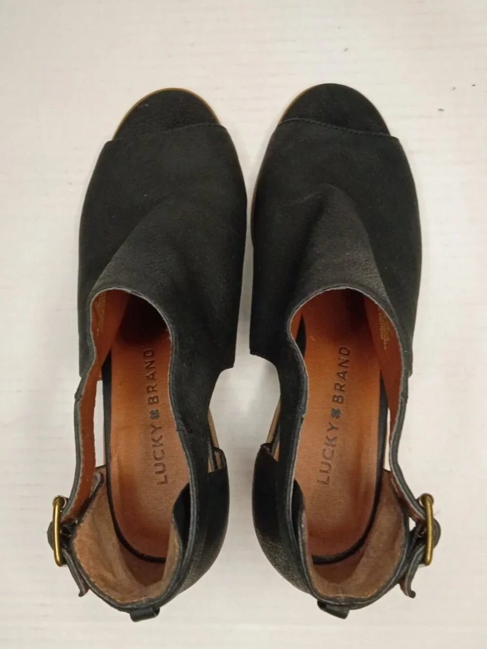 Lucky Brand Barimo Black Leather Peep Toe Booties Women’s Size 8M